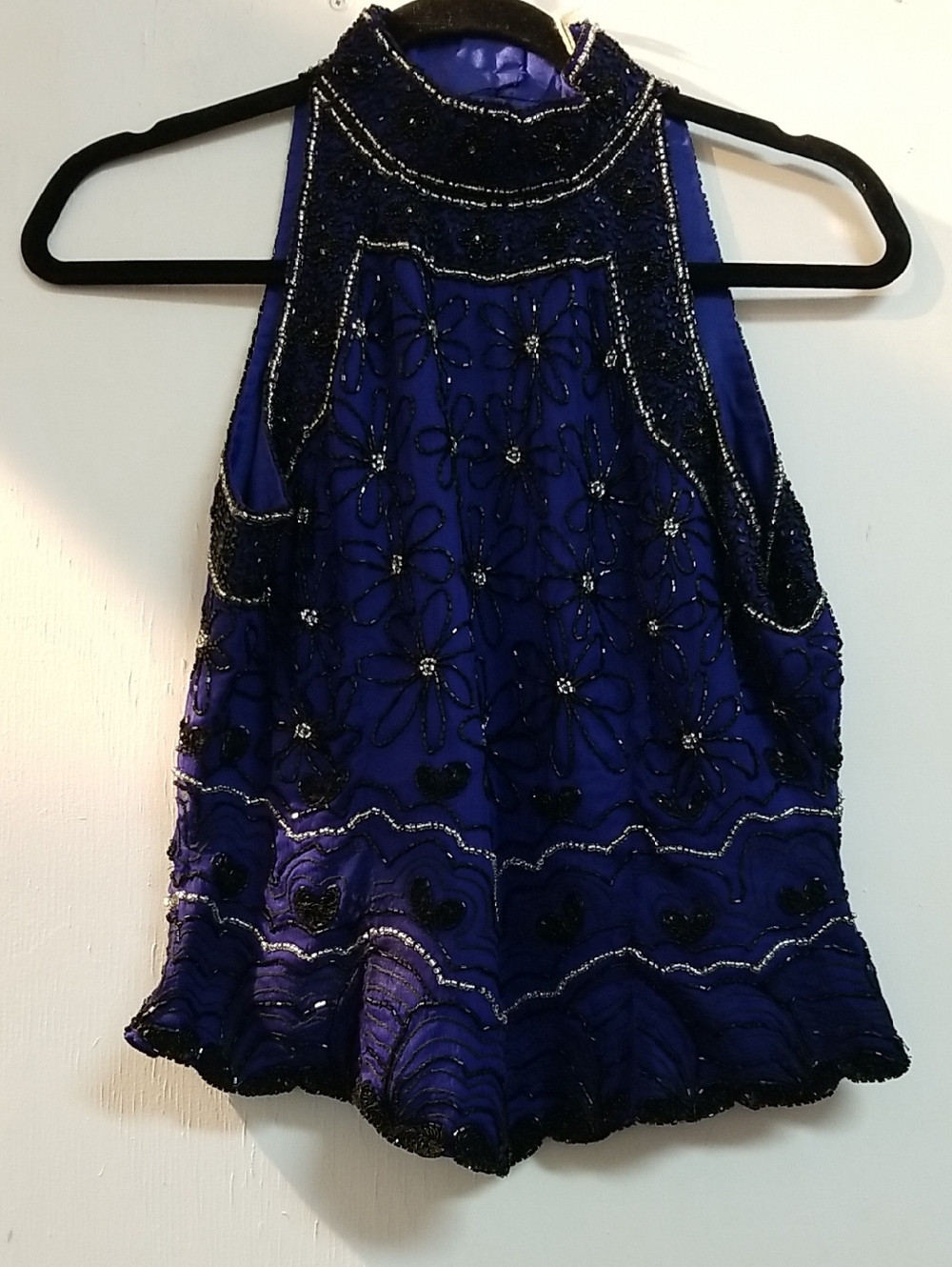 Embellished Royal Blue Beaded Halter Top